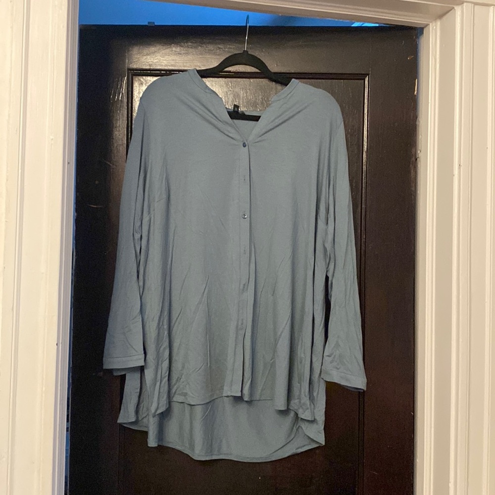 Eileen Fisher Light Blue Button-Front Long Sleeve Blouse